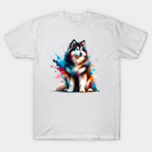 Yakutian Laika in Expressive Colorful Splash Art T-Shirt